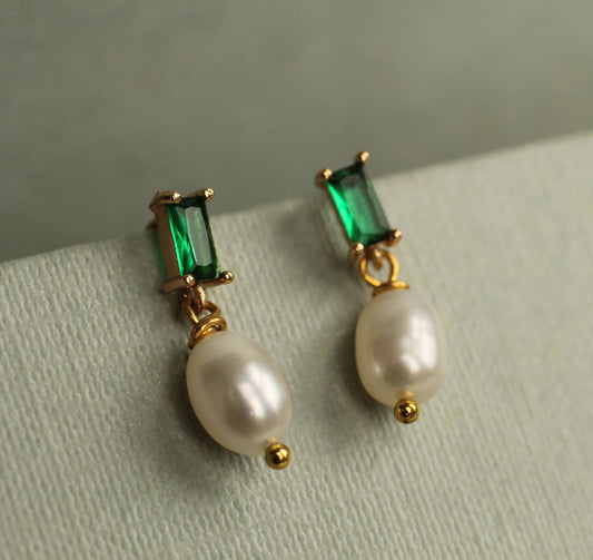 Emerald Pearl Drop Earrings