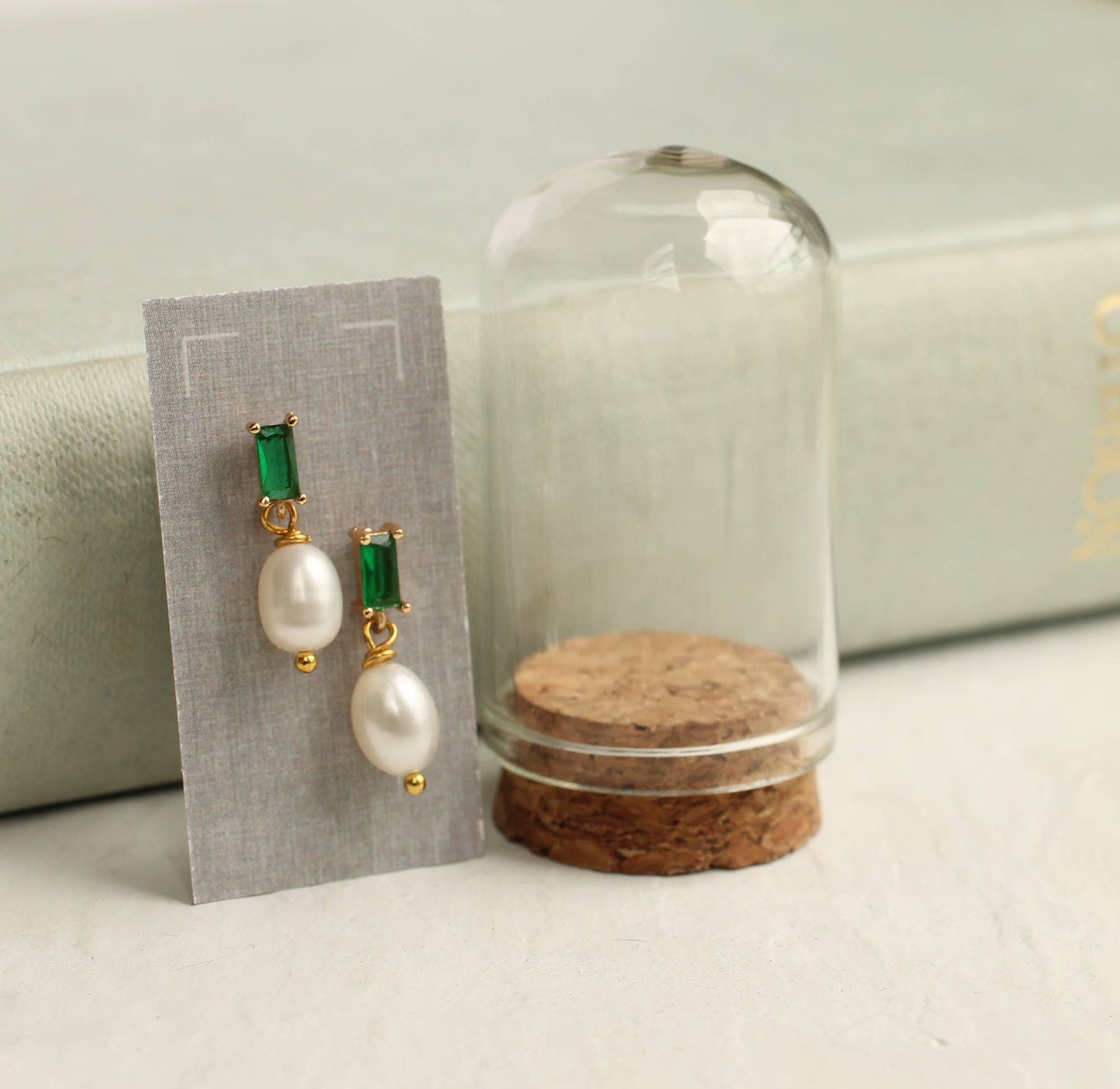 Emerald Pearl Drop Earrings